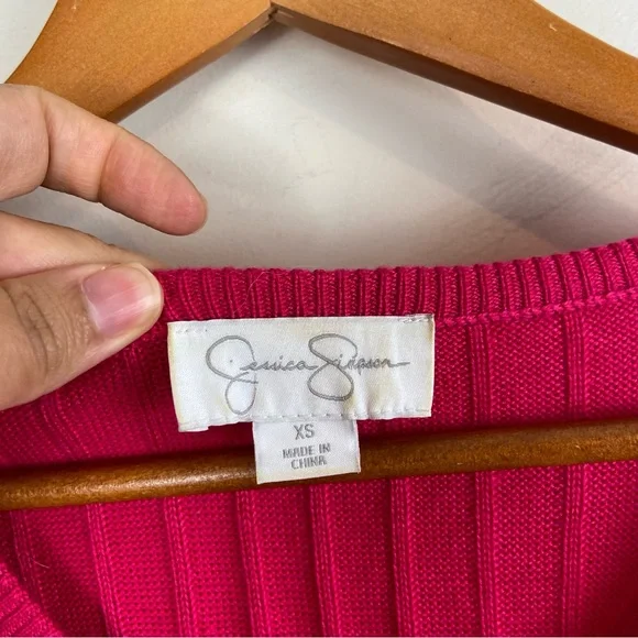 Jessica Simpson Fuchsia Pink Bright Long Sleeve A-Line Sweater Dress XS Fitted - Picture 10 of 11